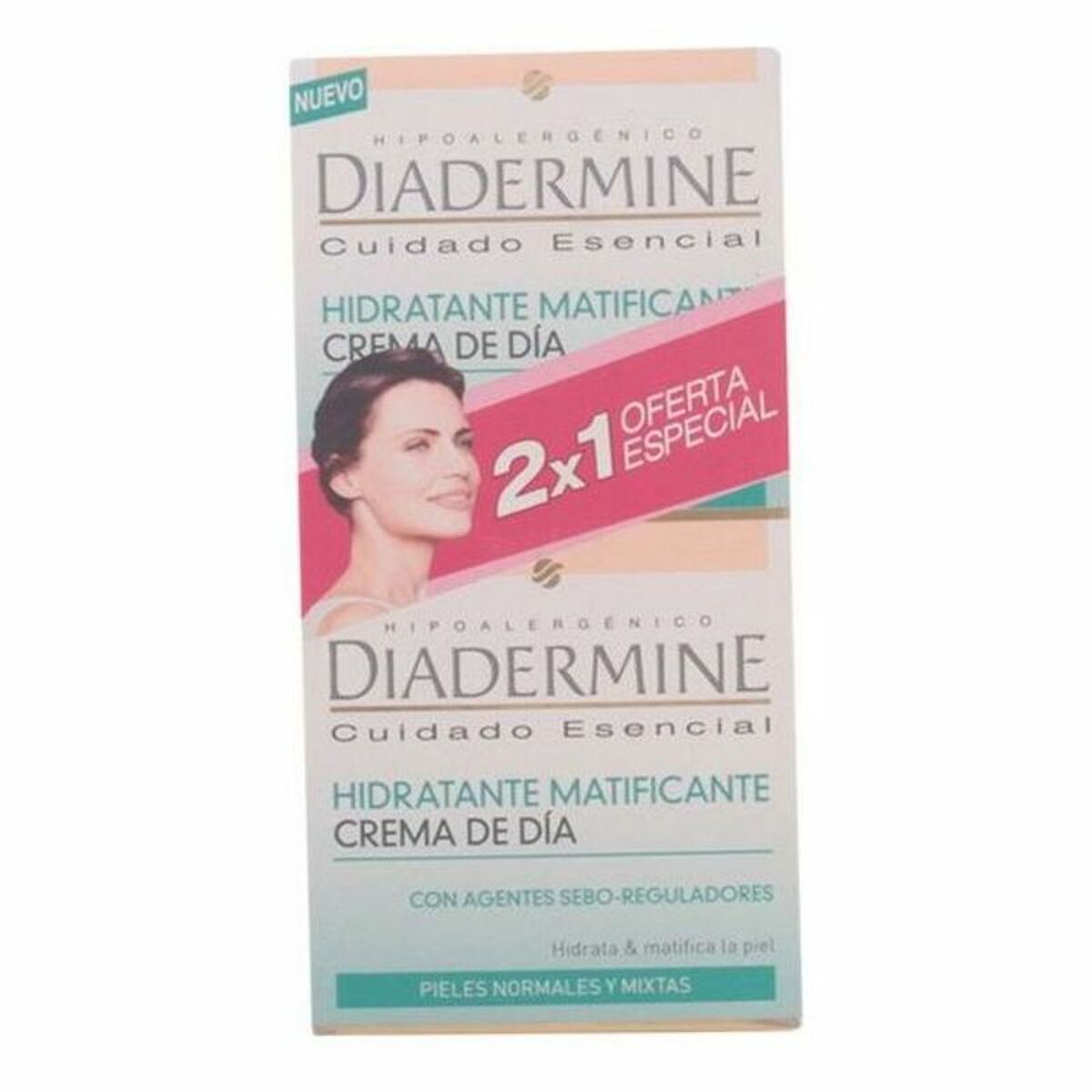 Set de cosmétiques Diadermine, crème hydratante matifiante pour peaux normales et mixtes, 2x1 offre spéciale.