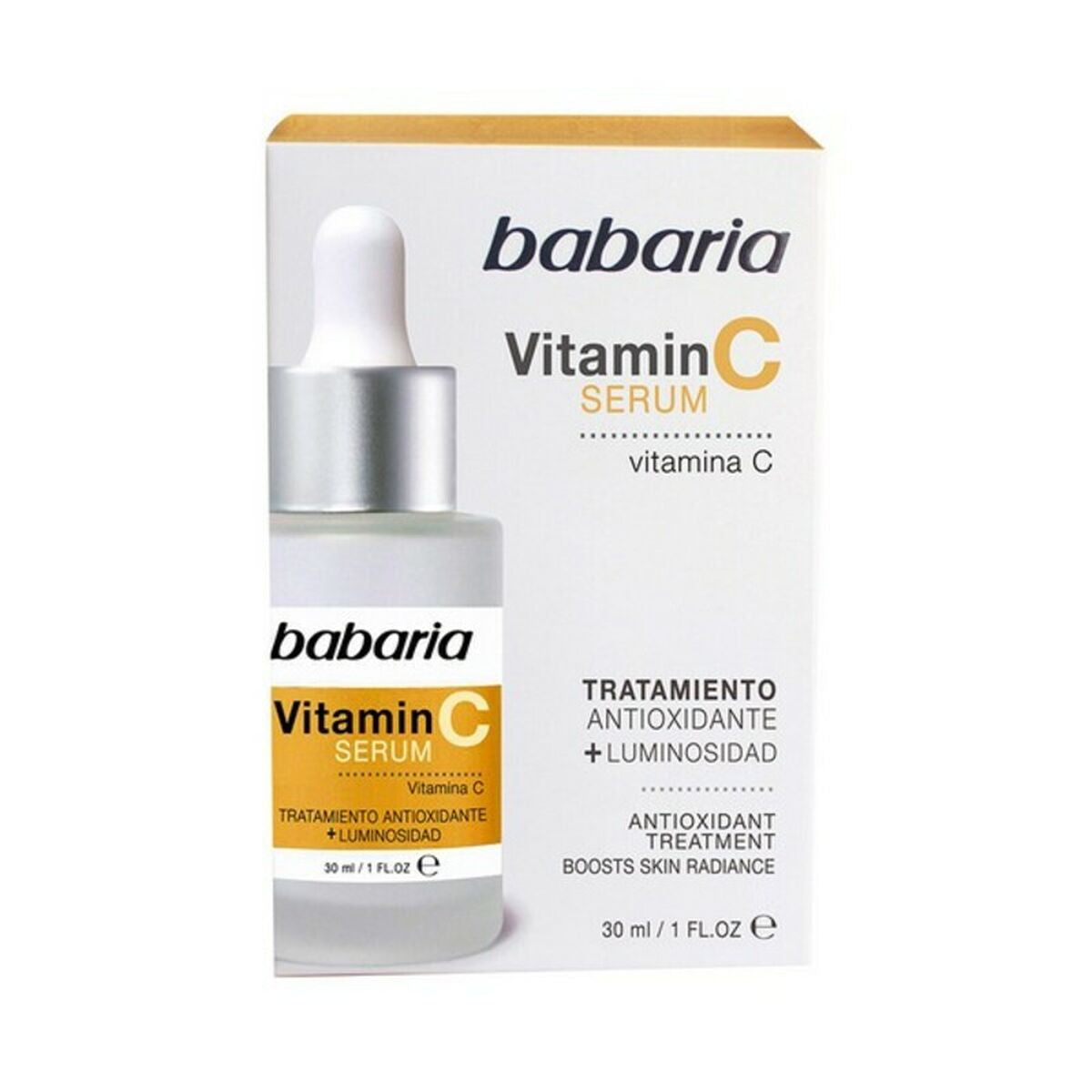 Sérum antioxydant Vitamin C Babaria dans un flacon de 30 ml pour un traitement éclaircissant et anti-âge.