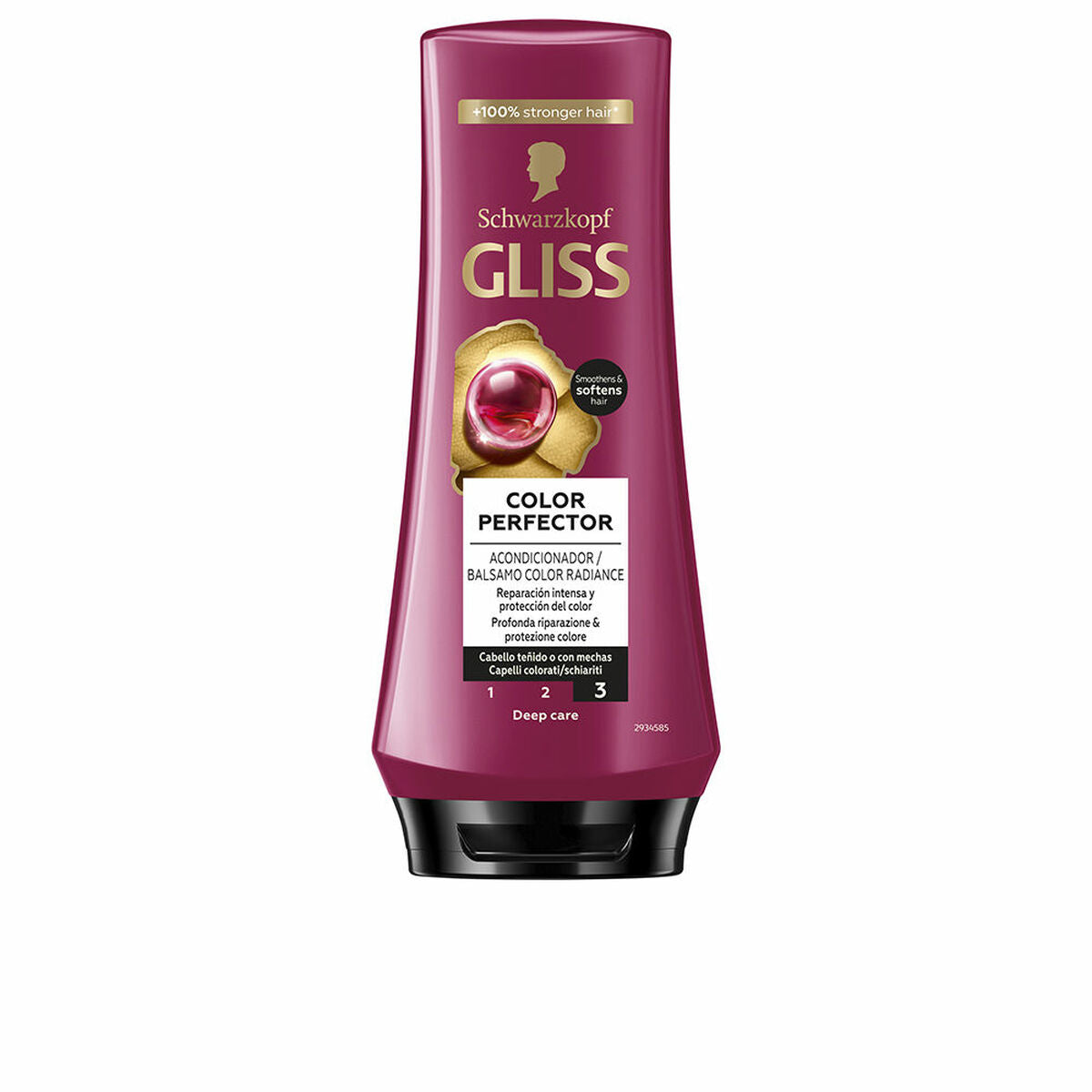 Après-shampooing Schwarzkopf GLISS 200 ml, Color Perfector, soin cheveux colorés, 100% stronger hair.