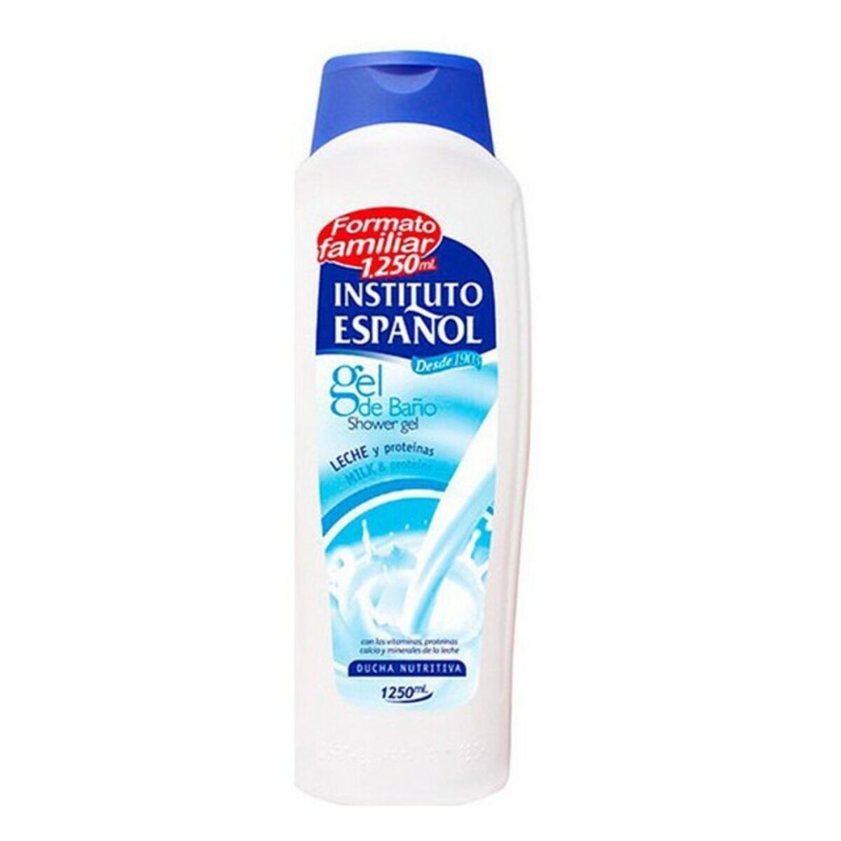 Gel de douche Instituto Español 1250 ml, hydratant avec lait et protéines pour tous types de peau.