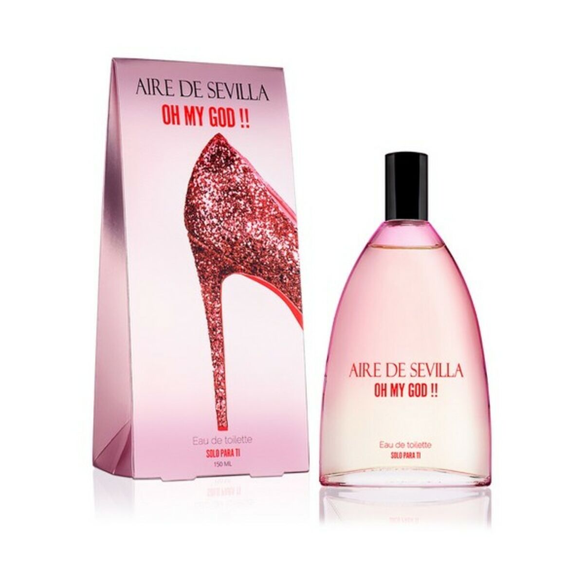 Parfum Femme Aire de Sevilla Oh My God EDT 150 ml avec emballage élégant en forme de chaussure à talon.