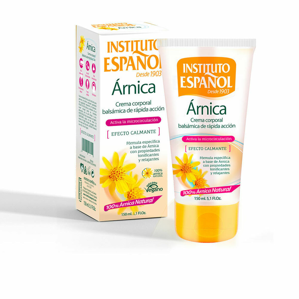 Lotion corporelle Instituto Español Arnica Calmant 150 ml, effet calme et apaisant, 100% Arnica naturelle, emballage inclus.