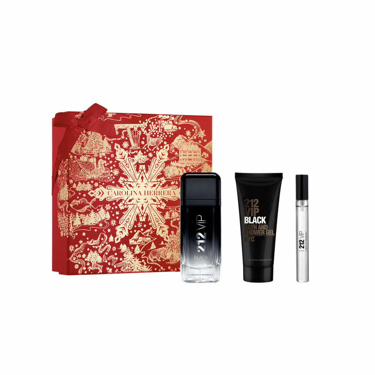 Set de Parfum Femme Carolina Herrera 212 VIP MEN 3 pièces, emballage élégant avec flacon, gel et vaporisateur.