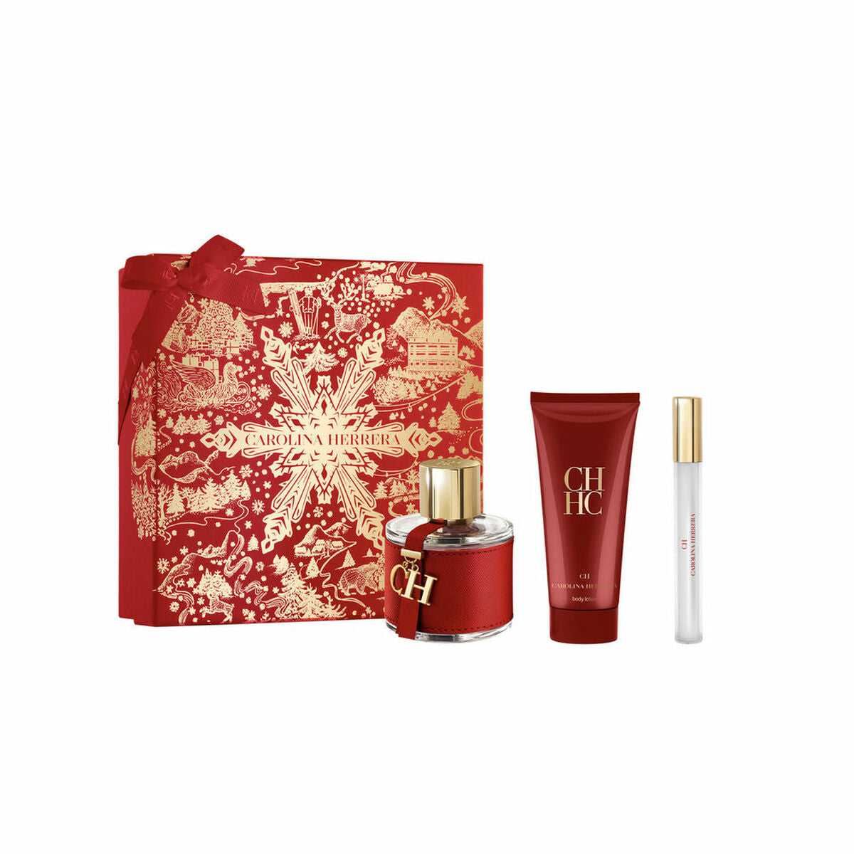 Set de Parfum Femme Carolina Herrera CH EDT 3 pièces, comprenant Eau de Toilette, lotion corporelle et vaporisateur.