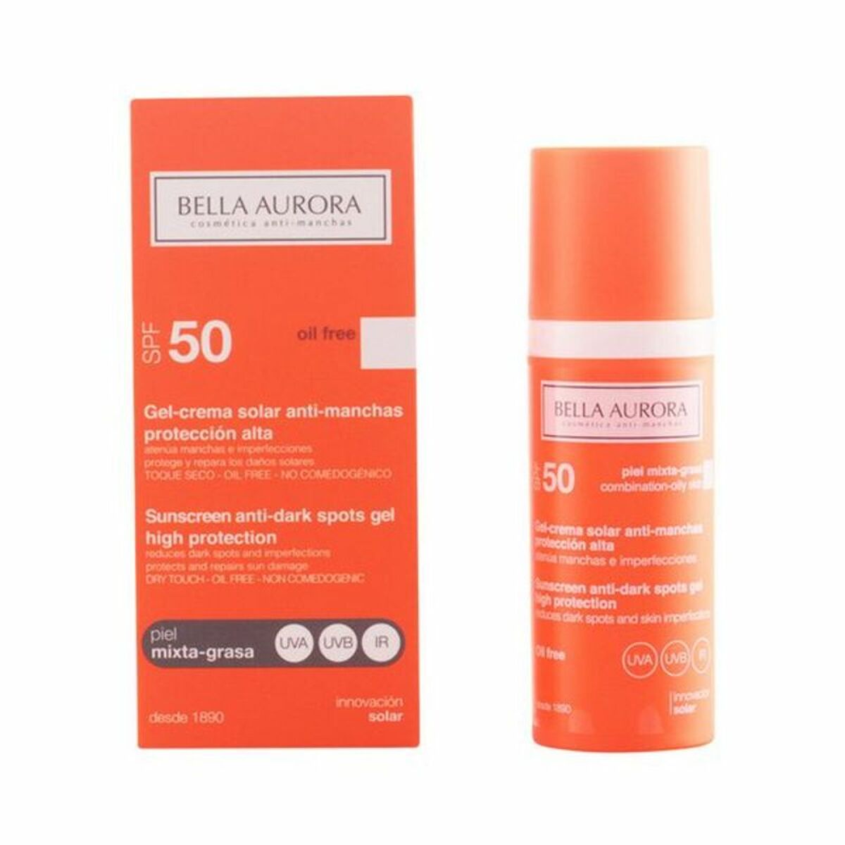 Crème Solaire Anti-Tâches Bella Aurora SPF 50, gel-crème anti-taches, protection solaire haute, huile-free