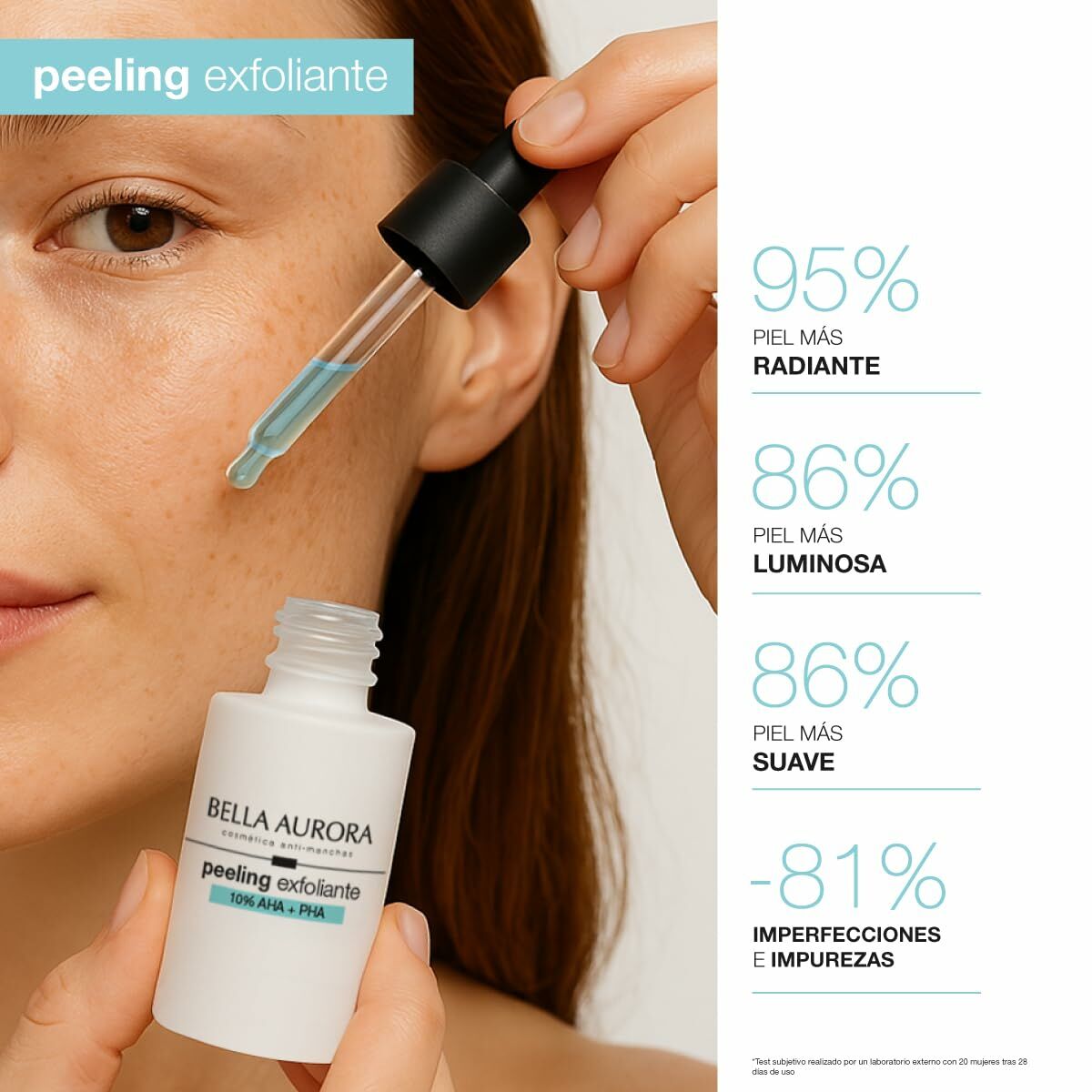 Gel nettoyant visage Bella Aurora pour un teint radieux, avec ingrédients exfoliants, 30 ml.