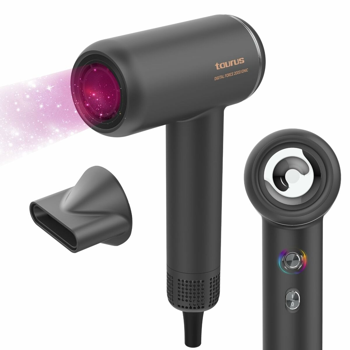 Sèche-cheveux Taurus FORCE 2000 IONI Noir avec accessoires, 1800 W, fonction ionique et design moderne.