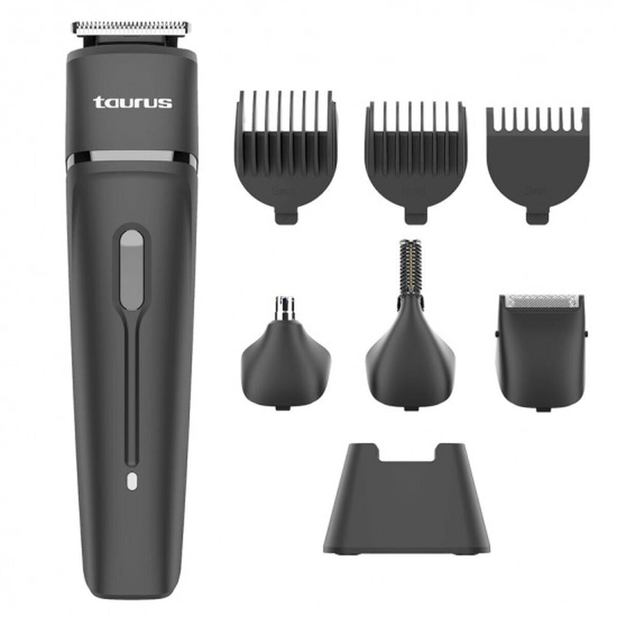 Tondeuse Taurus HIPNOS COMPLET with various attachments and charging base for versatile grooming.