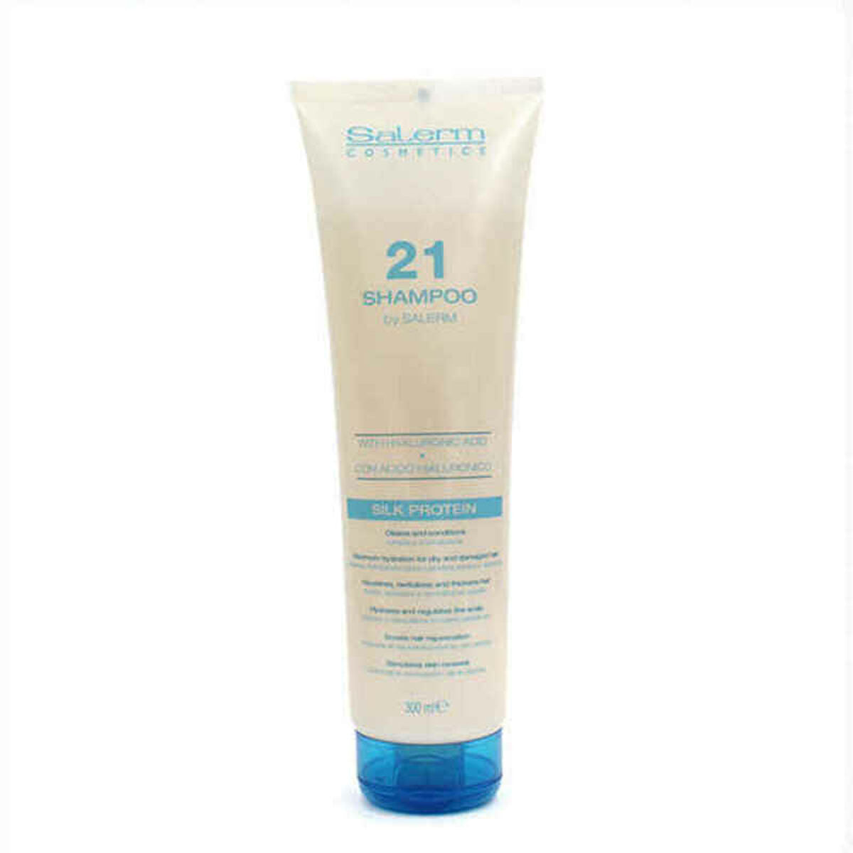Shampooing Salerm 21 avec protéines de soie, 300 ml, idéal pour tous types de cheveux, végan et unisexe.