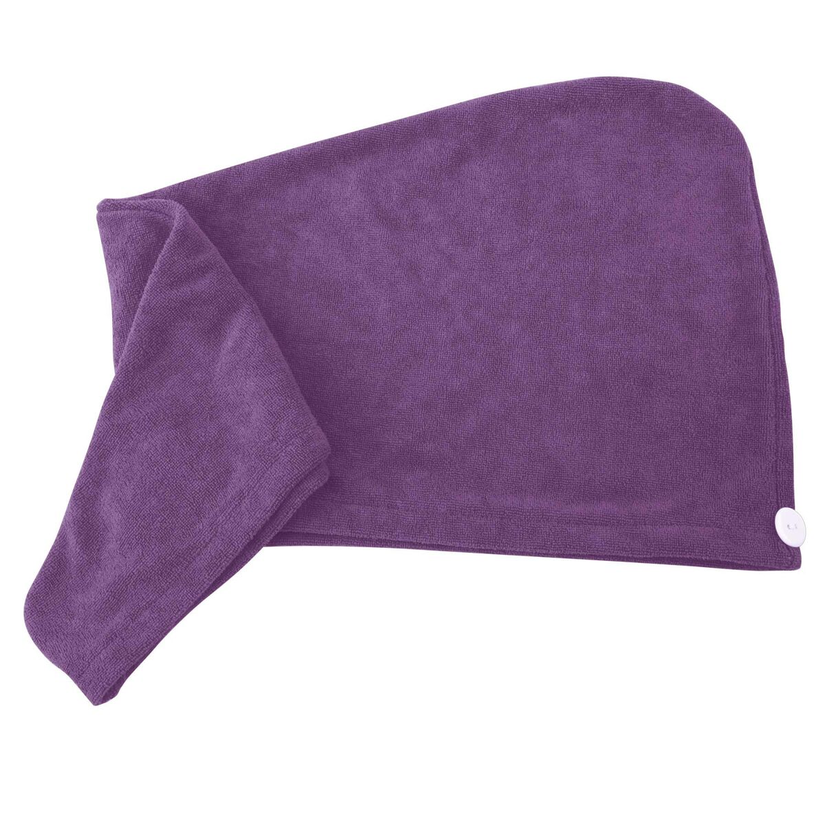 Purple microfiber hair drying towel for quick drying and styling.