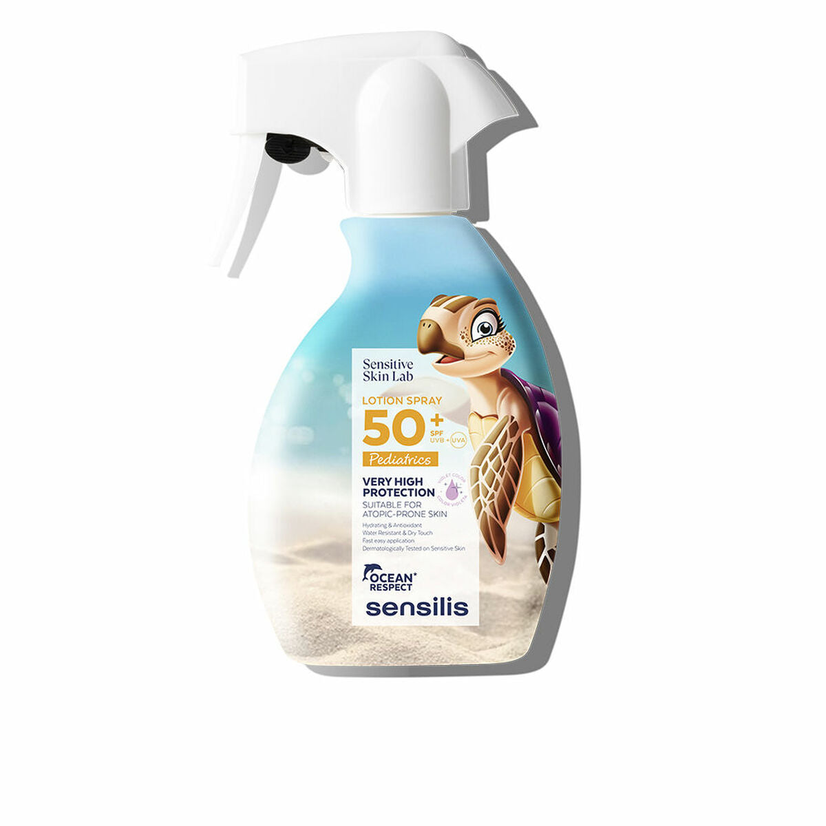 Écran solaire visage Sensilis PEDIATRICS SPF 50+ avec protection très élevée en flacon spray, idéal pour enfants.