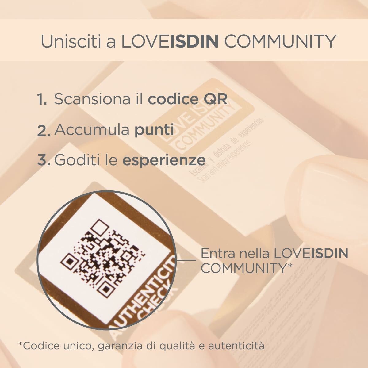 Instructions to join LOVEISDIN COMMUNITY with QR code and points accumulation steps.