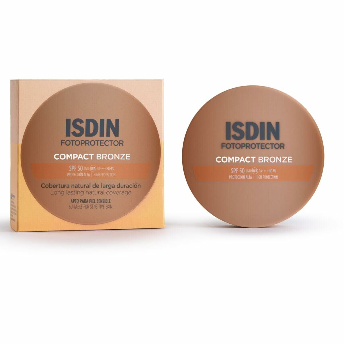 Isdin Fotoprotector Compact Bronze makeup set with long-lasting natural coverage and SPF 50 protection.