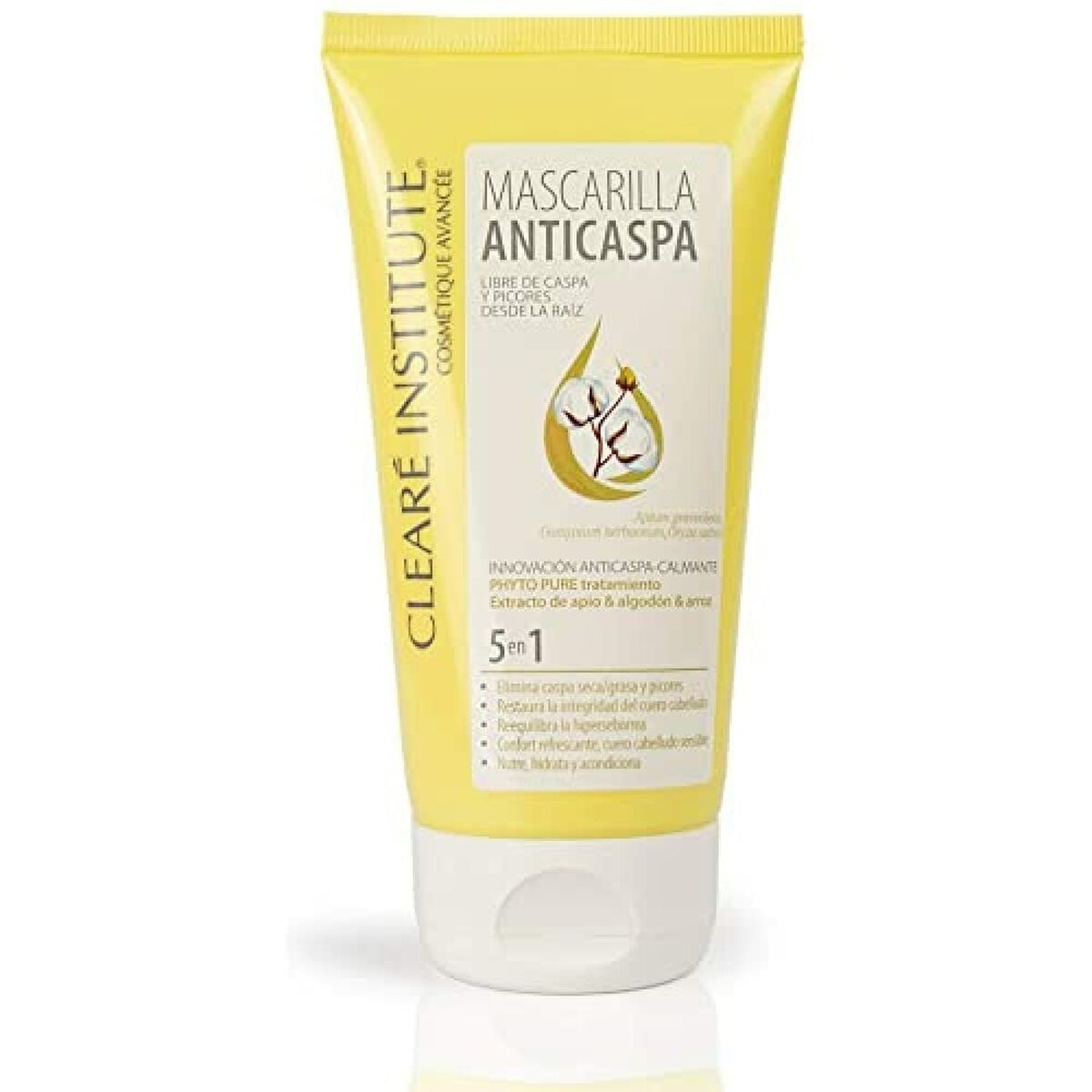 Masque pour cheveux Clearé Institute Anticaspa 5 en 1, 150 ml, soin anti-pellicule aux ingrédients naturels.