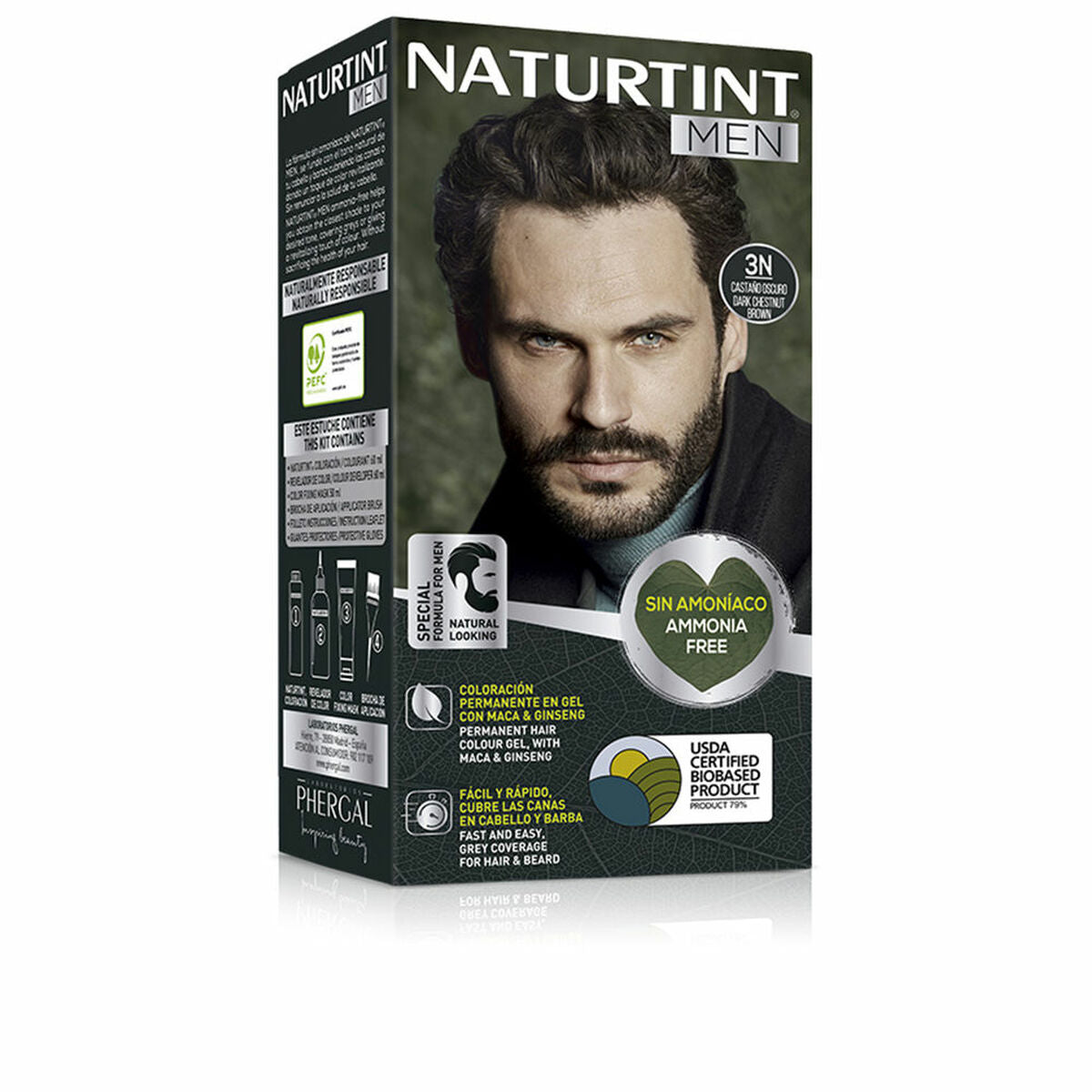 Teinture permanente Naturtint MEN 30- Chatain foncé, sans ammoniaque, pour hommes, emballage du produit.