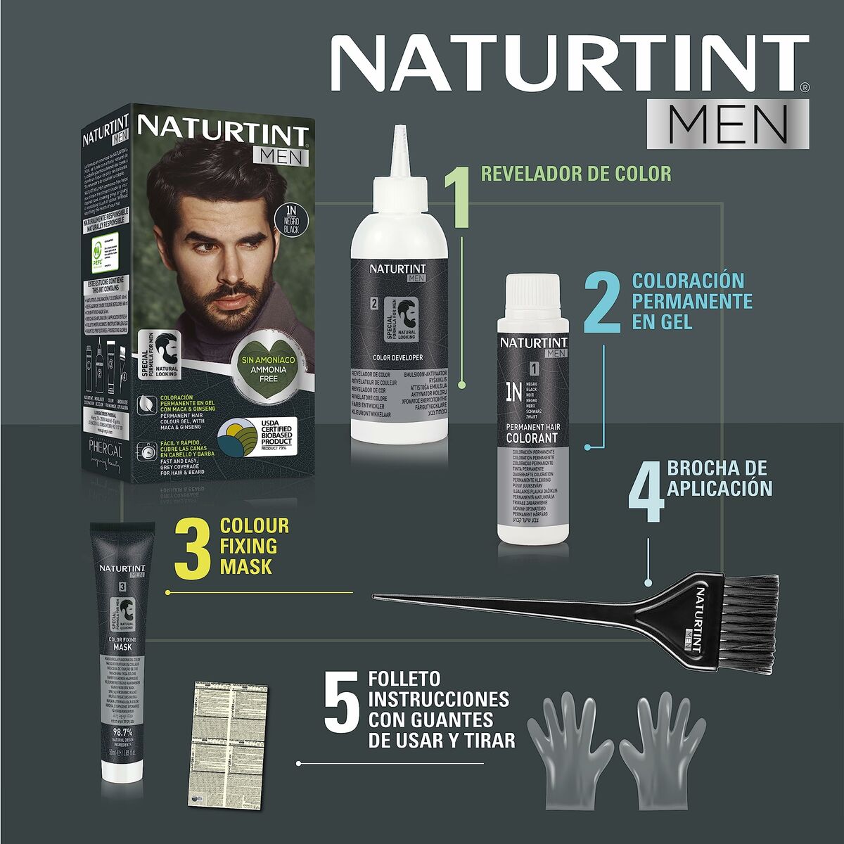 Packaging of Naturtint Men Nº 4n-Castano Natural permanent hair dye with application tools and instructions.