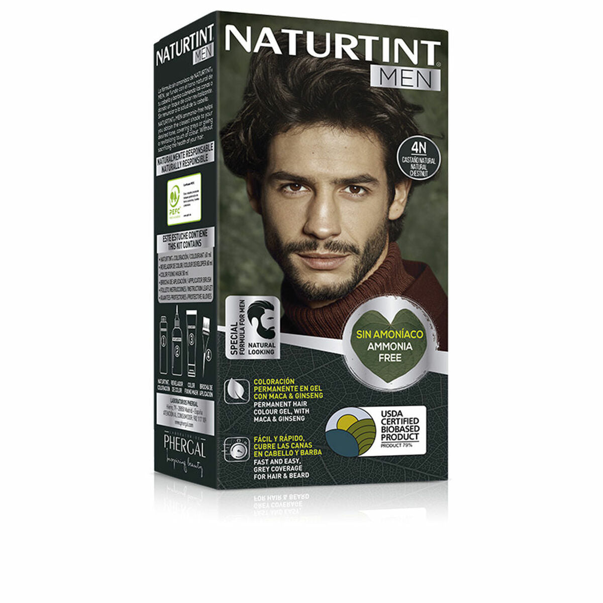 Teinture permanente Naturtint NATURTINT MEN Nº 4n-Castano Natural, sans ammoniaque, pour hommes, produit de coloration capillaire.