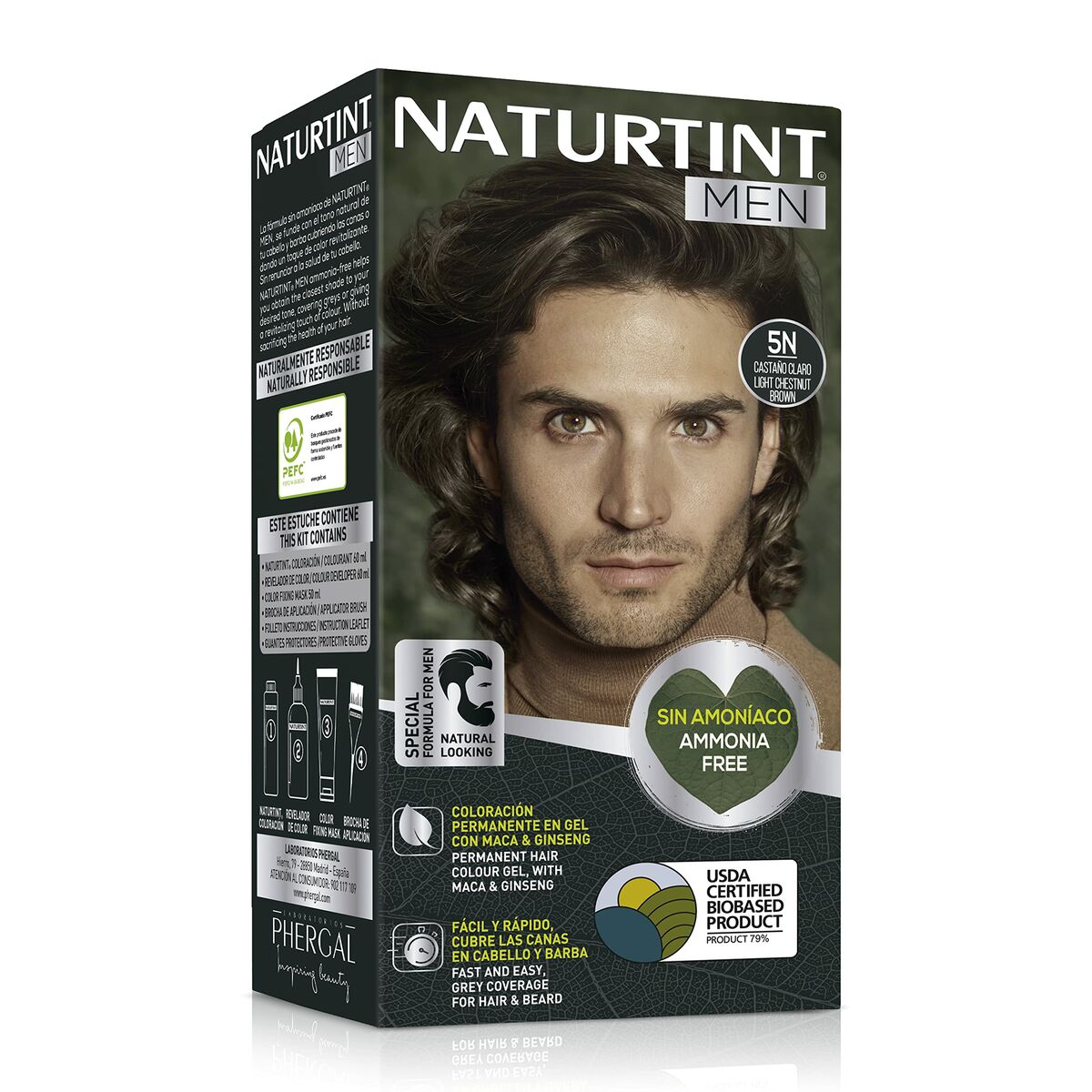 Teinture permanente Naturtint MEN 5 - Marron léger, sans ammoniaque, pour hommes, produit bio certifié.