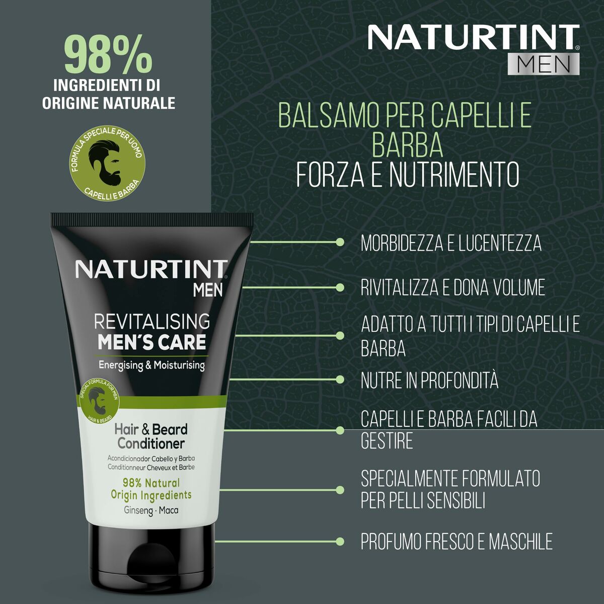 Naturtint MEN Hair & Beard Conditioner with 98% natural ingredients for revitalizing men's care.