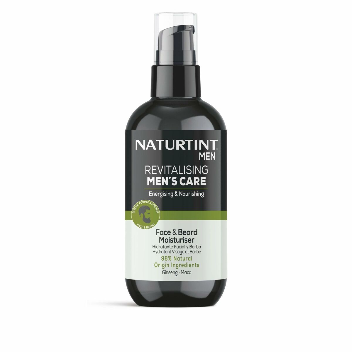 Naturtint MEN Revitalising Face & Beard Moisturiser, 98% natural ingredients, energizing men's skincare.