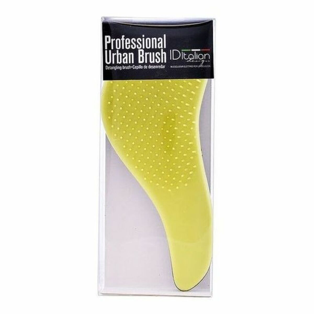 Brosse professionnelle IdItalian Urban Brush en jaune, idéale pour démêler tous types de cheveux.