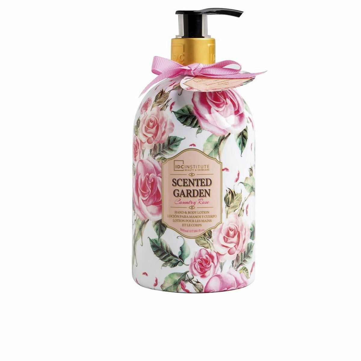 Lotion Corporelle Hydratant IDC Institute Scented Garden Country Rose 500ml with floral design and pump lever.
