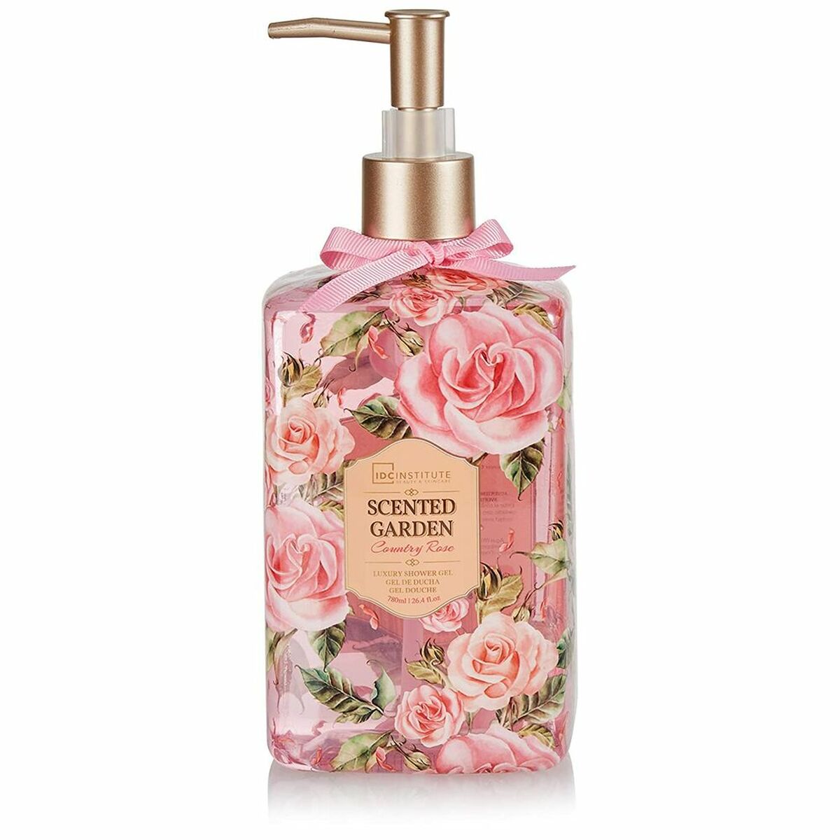 Gel de douche IDC Institute 40101, 780 ml, hydratant, parfumé aux roses, pour peau normale, emballage durable.