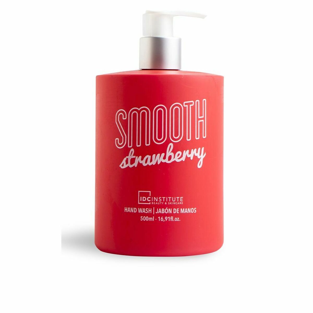 Savon pour les mains IDC Institute Smooth Fraise 500 ml dans un flacon à doseur, hydratant pour tous types de peau.