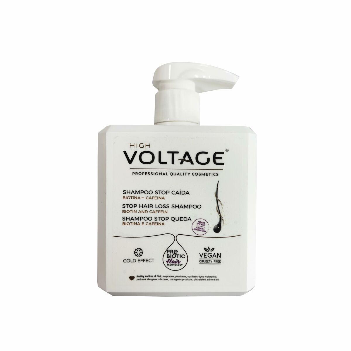 Shampooing antichute Voltage STOP-CAIDA 500 ml, végan, sans sulfate et silicone, pour tous types de cheveux.