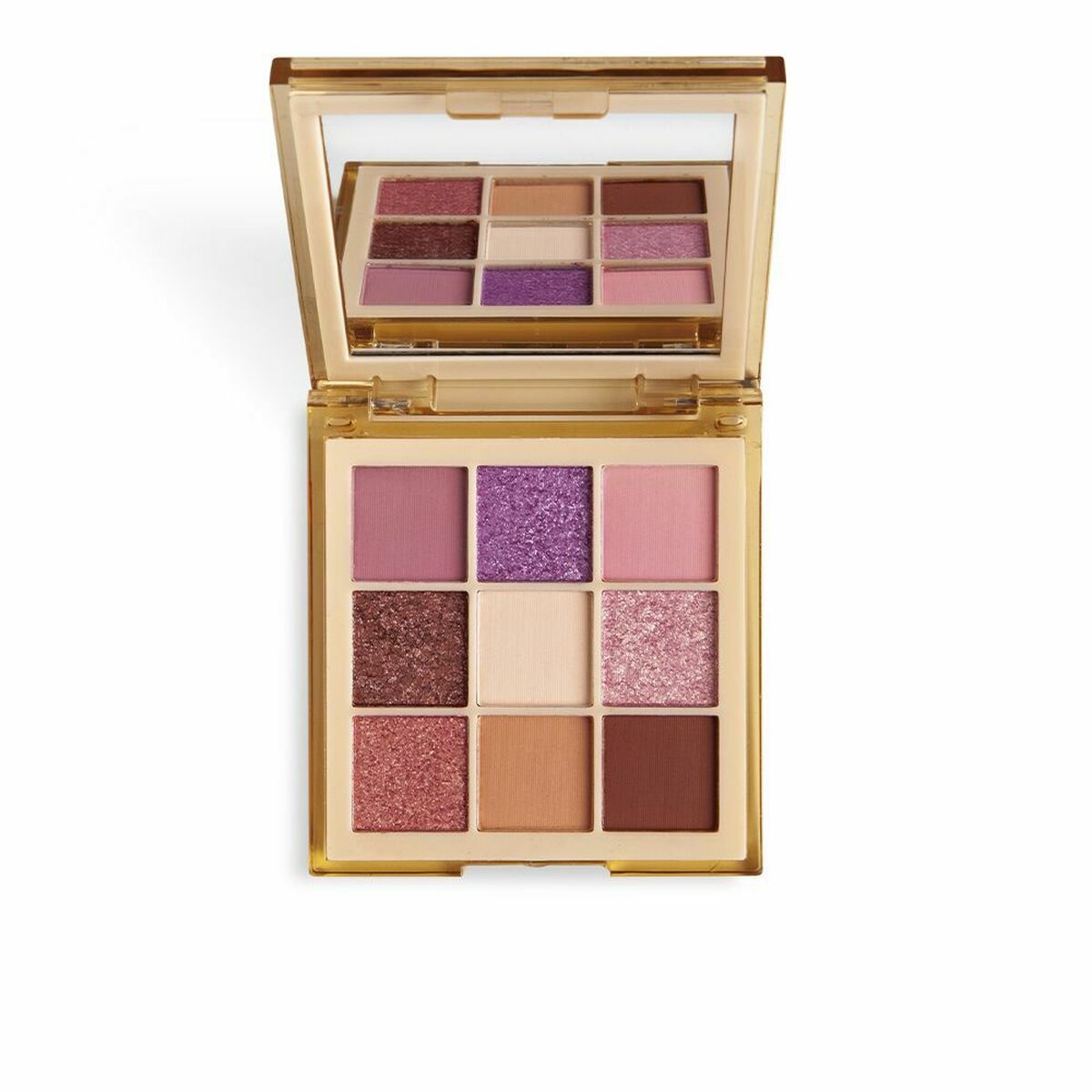 Palette d'ombres à paupières Magic Studio avec teintes nude et violettes, idéale pour un maquillage long durée.