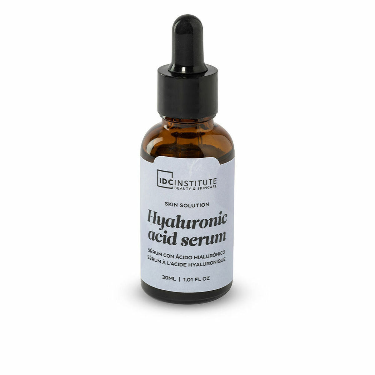 Sérum visage IDC Institute Acide Hyaluronique 30 ml pour tous types de peau, texture légère et hydratante.