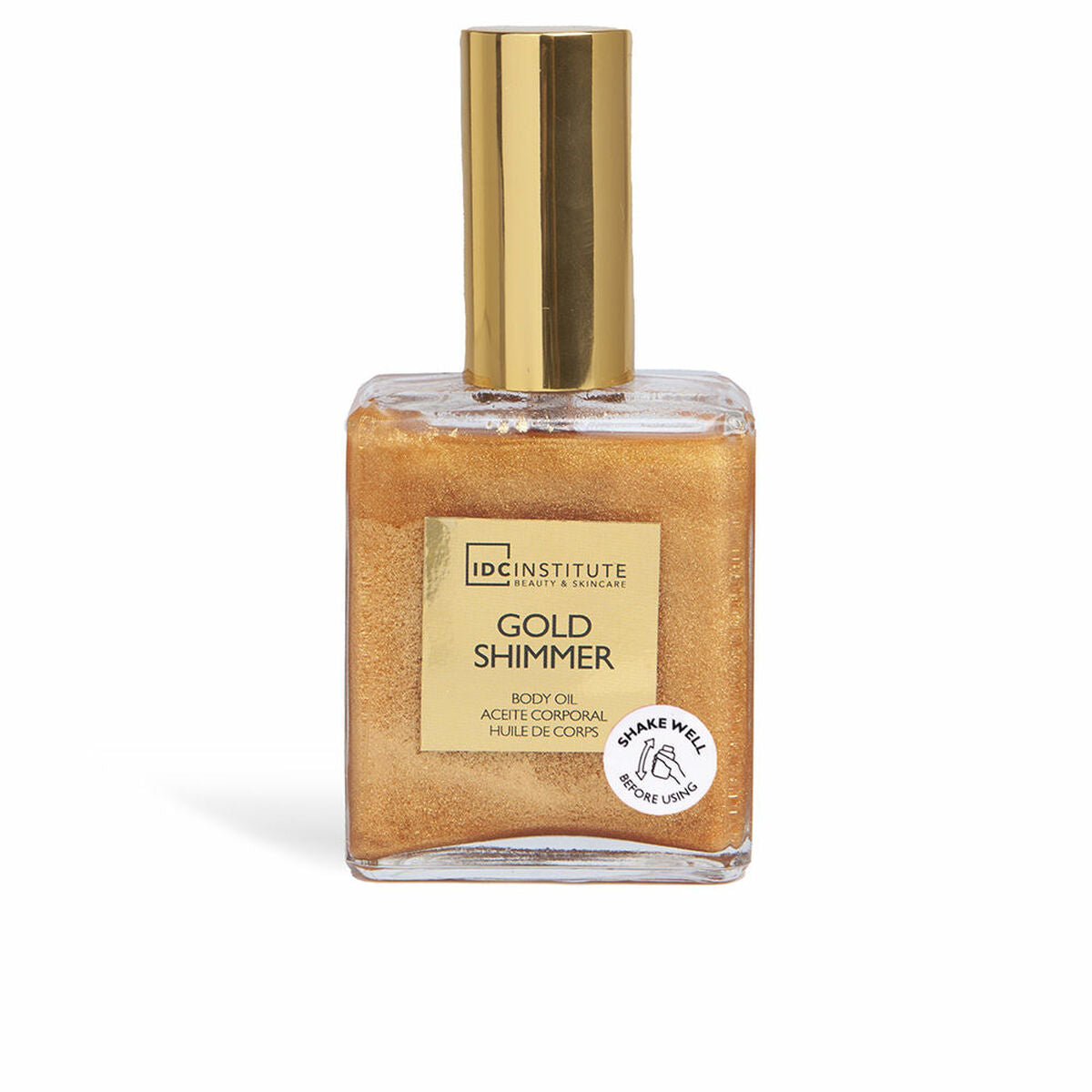 Lotion corporelle IDC Institute GOLD SHIMMER 45 ml, huile scintillante unisexe pour une peau éclatante.