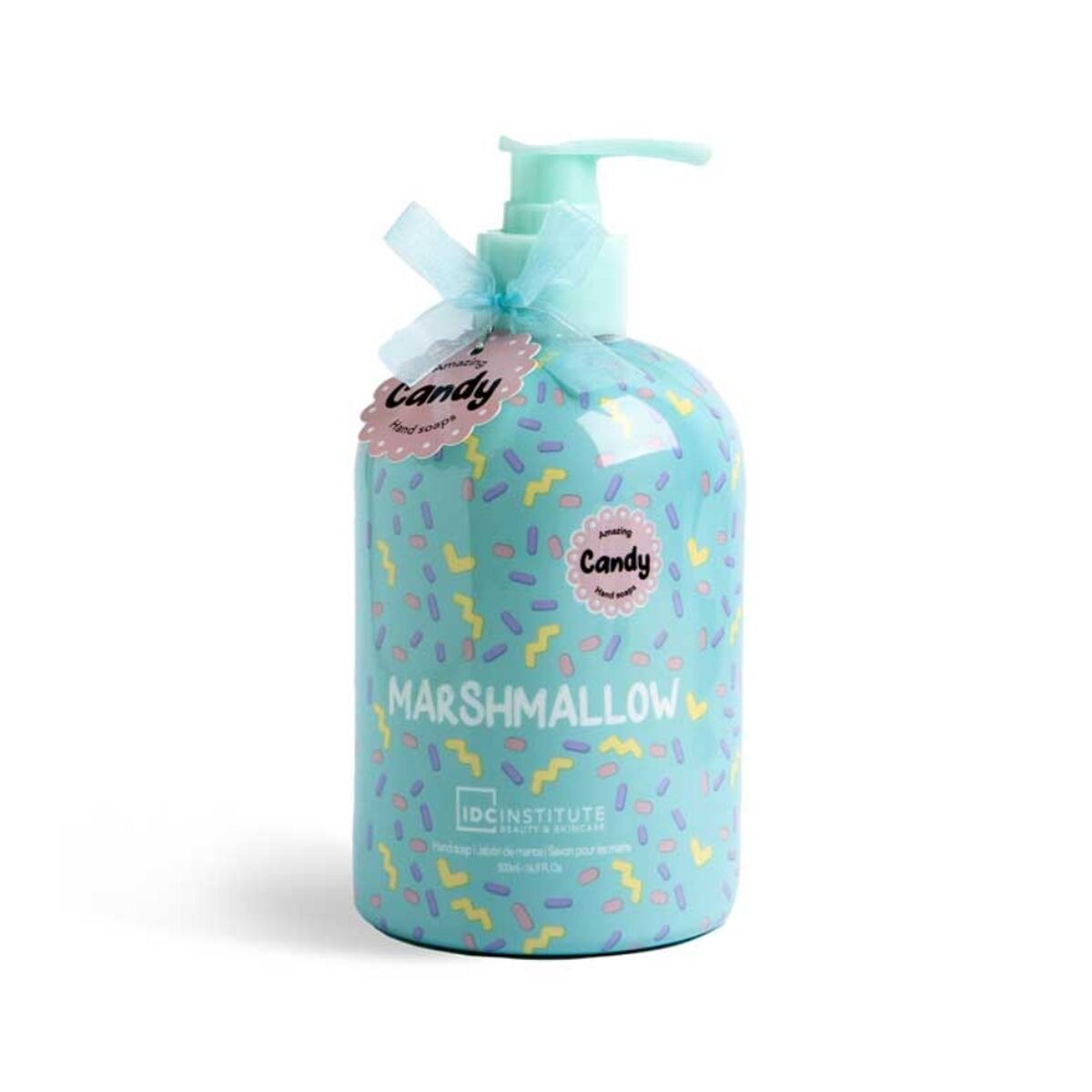 Savon pour les mains IDC Institute CANDY 500ml arôme Nubes de Algodón dans un flacon coloré.