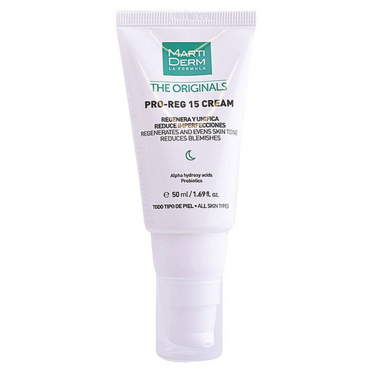 Creme Martiderm Pro-reg 15, 50 ml tube, designed to regenerate skin, reduce imperfections and even tone for all skin types.