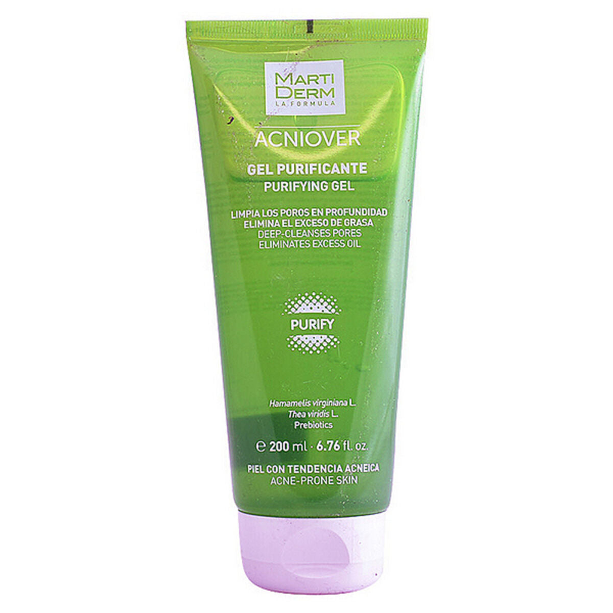 Acniover Martiderm purifying gel in a green tube, designed for oily and acne-prone skin, 200 ml.