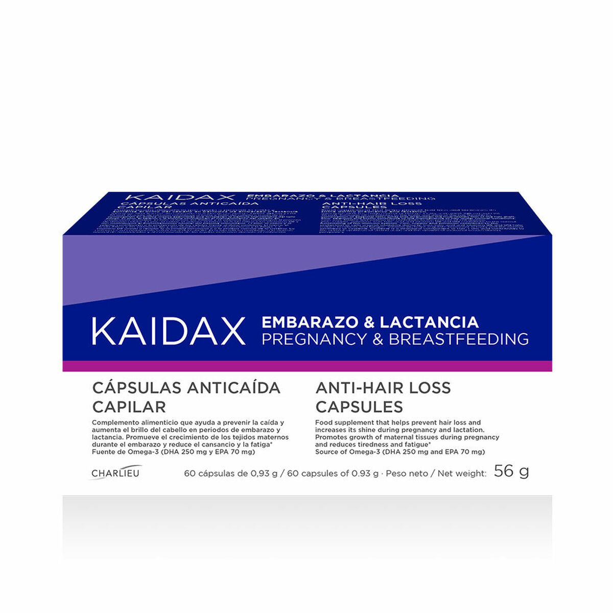 Complément alimentaire anti-chute de cheveux Kaidax pour grossesse et allaitement, 60 capsules.