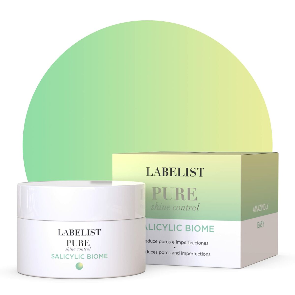 Labelist Cosmetics PURE shine control cream for mixed and oily skin, 50 ml, in a sleek white jar with green box.