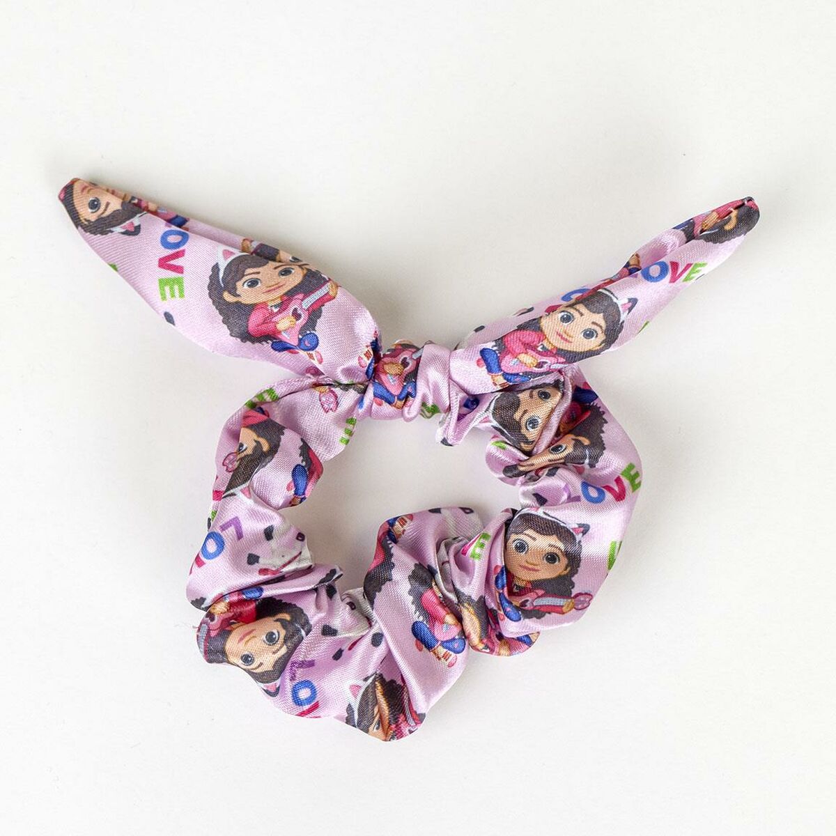 Accessoires pour cheveux Gabby's Dollhouse, chouchou rose avec motifs colorés, 4 pièces pour enfants.