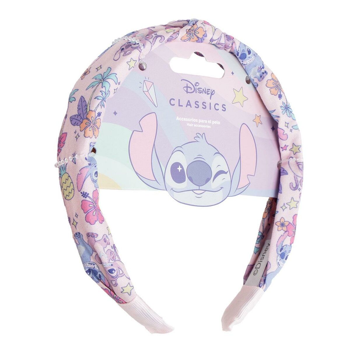 Serre-tête Stitch Lila pour enfants, en polyester, avec motif coloré et design Disney, dimensions 7,1 x 12,3 x 0,1 cm.