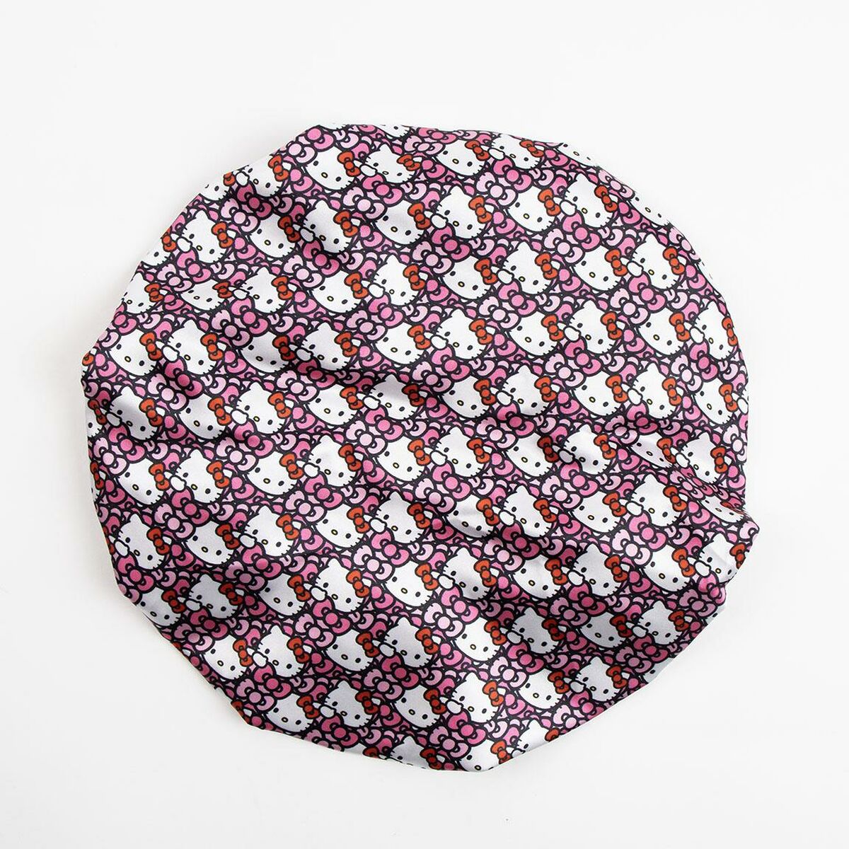 Bonnet de Douche Hello Kitty rose avec motifs de chatons et nuages en 100% polyester, idéal pour l'hygiène intime.