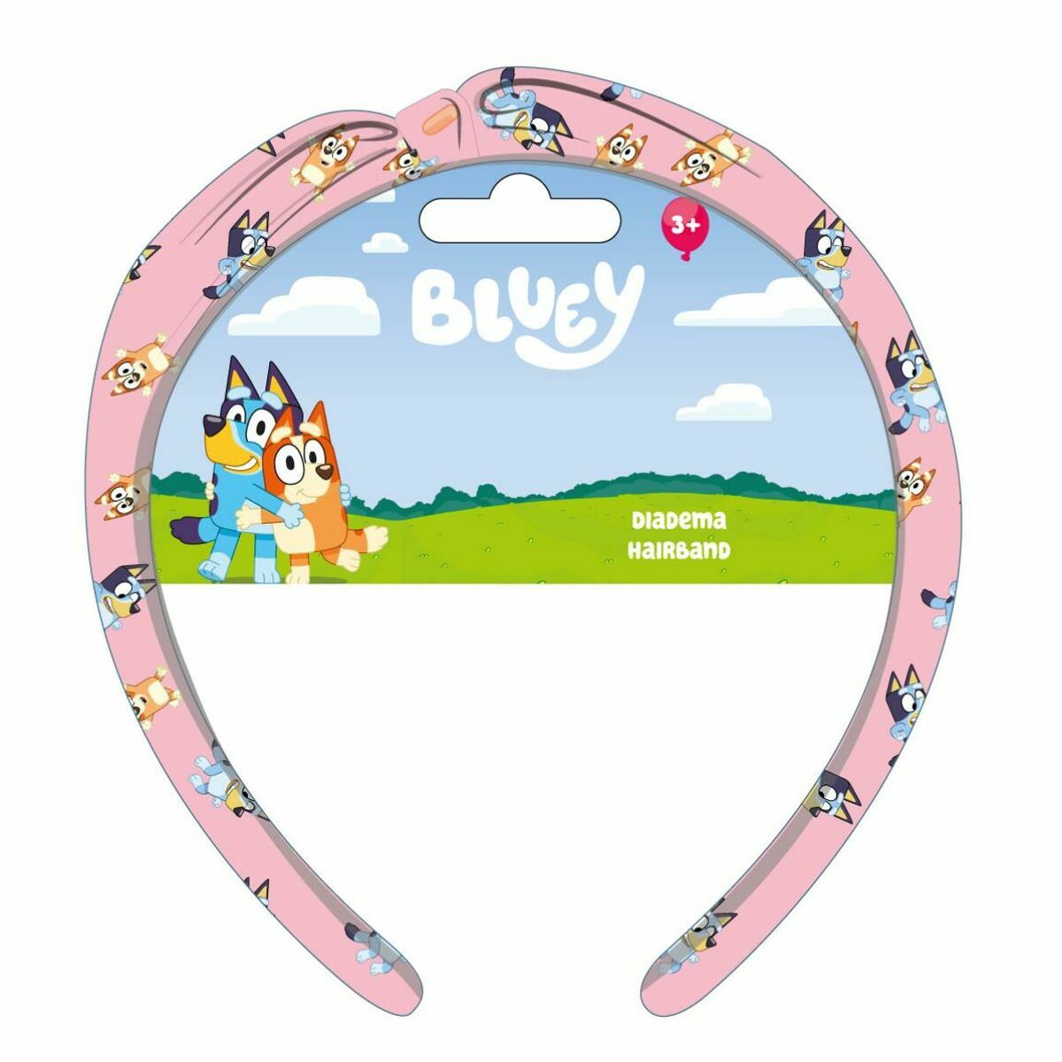 Serre-tête rose Bluey pour enfants, accessoire de coiffure coloré avec motifs amusants.