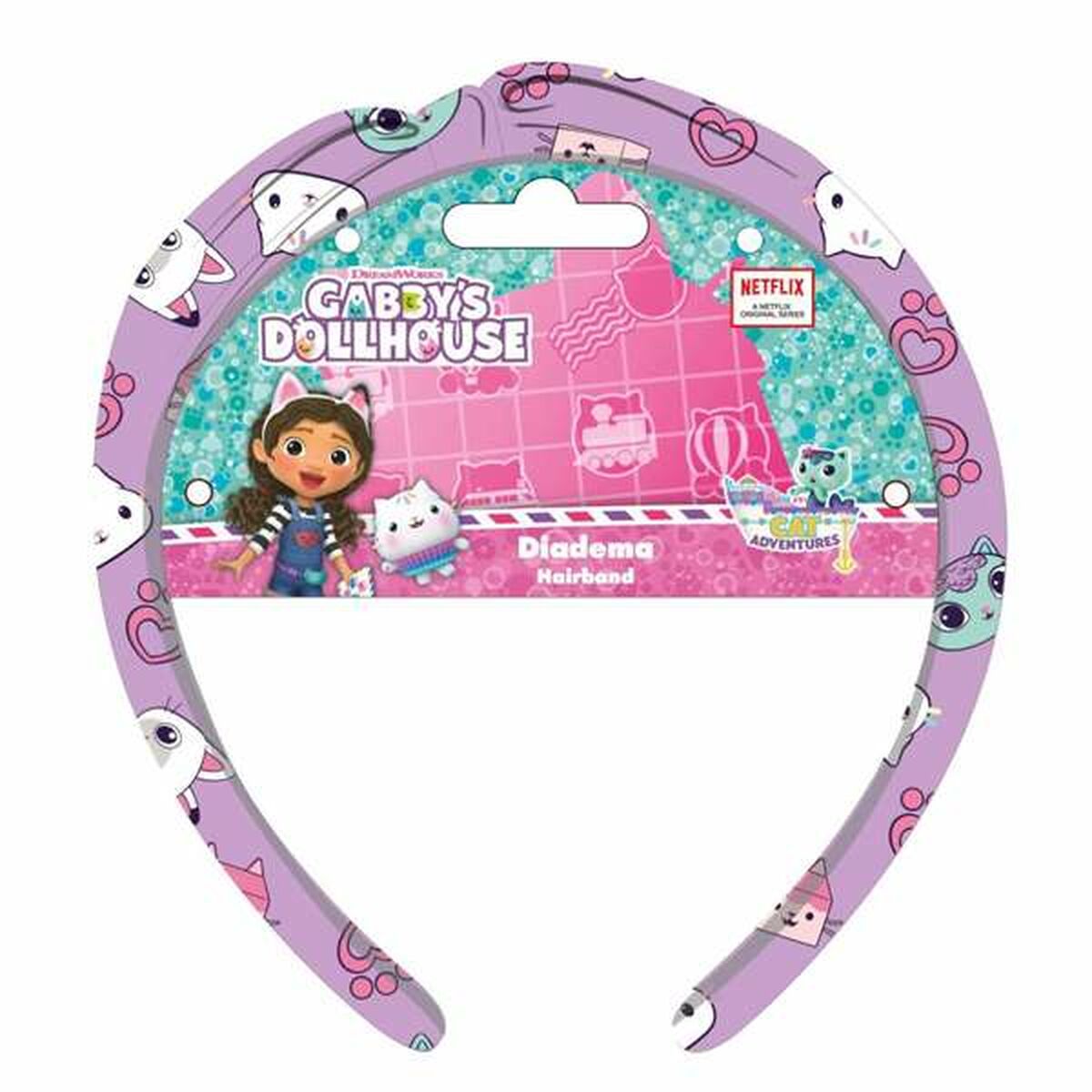 Serre-tête Gabby's Dollhouse Violet pour enfants, motif amusant avec Gabby et ses amis, 100% polyester.