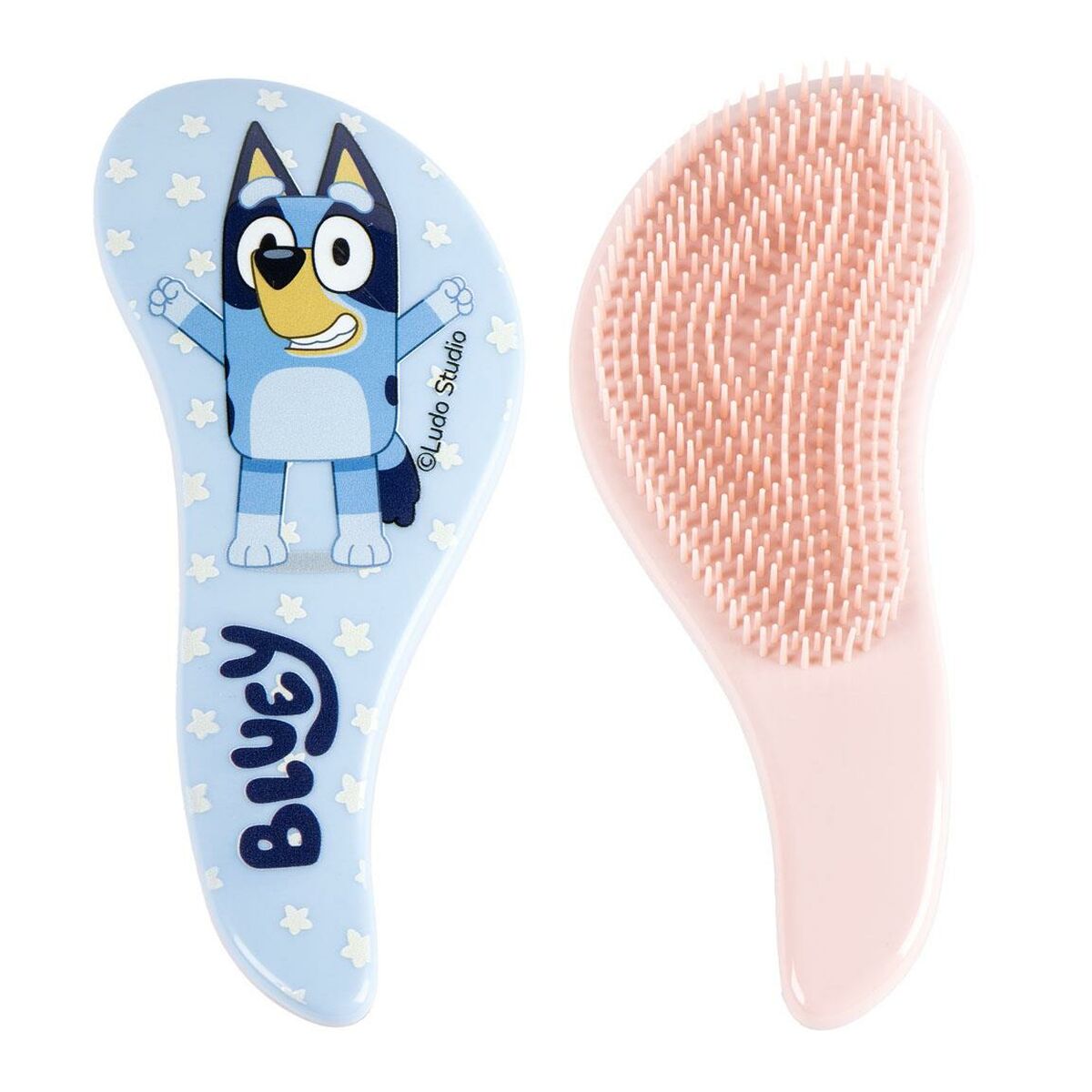 Brosse démêlante Bluey bleu en ABS avec personnage animé, idéale pour enfants, douce et efficace.