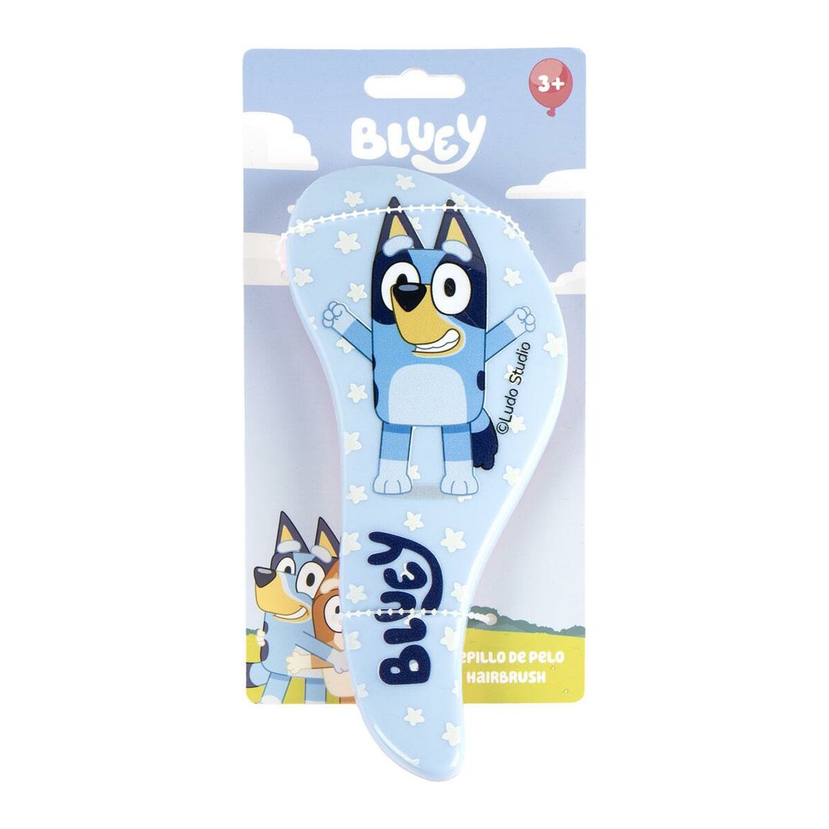 Brosse démêlante Bluey bleu 100 % ABS, parfaite pour les enfants, avec un design ludique et coloré.