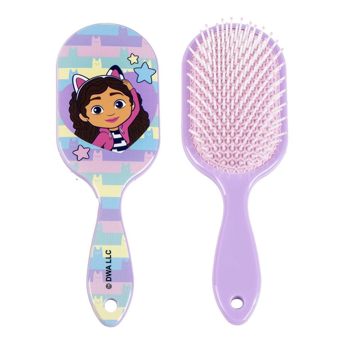 Brosse à cheveux Gabby's Dollhouse multicolore avec illustration d'un personnage enfantin.