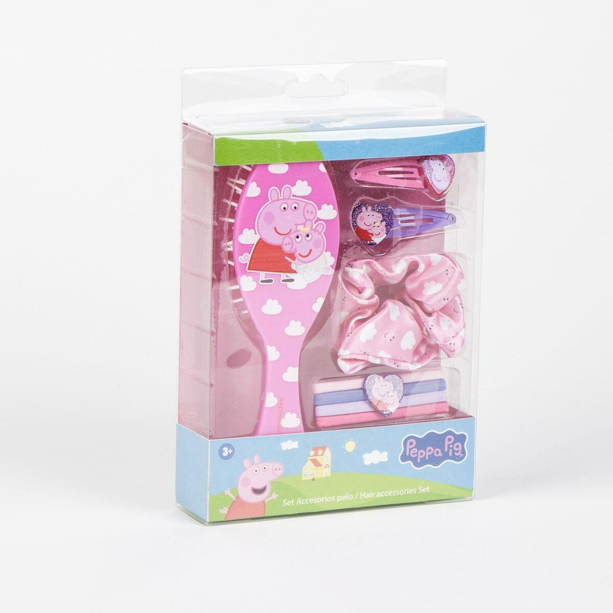 Accessoires pour les cheveux Peppa Pig, set de 5 pièces rose, pinceaux et peigne, idéal pour les enfants.