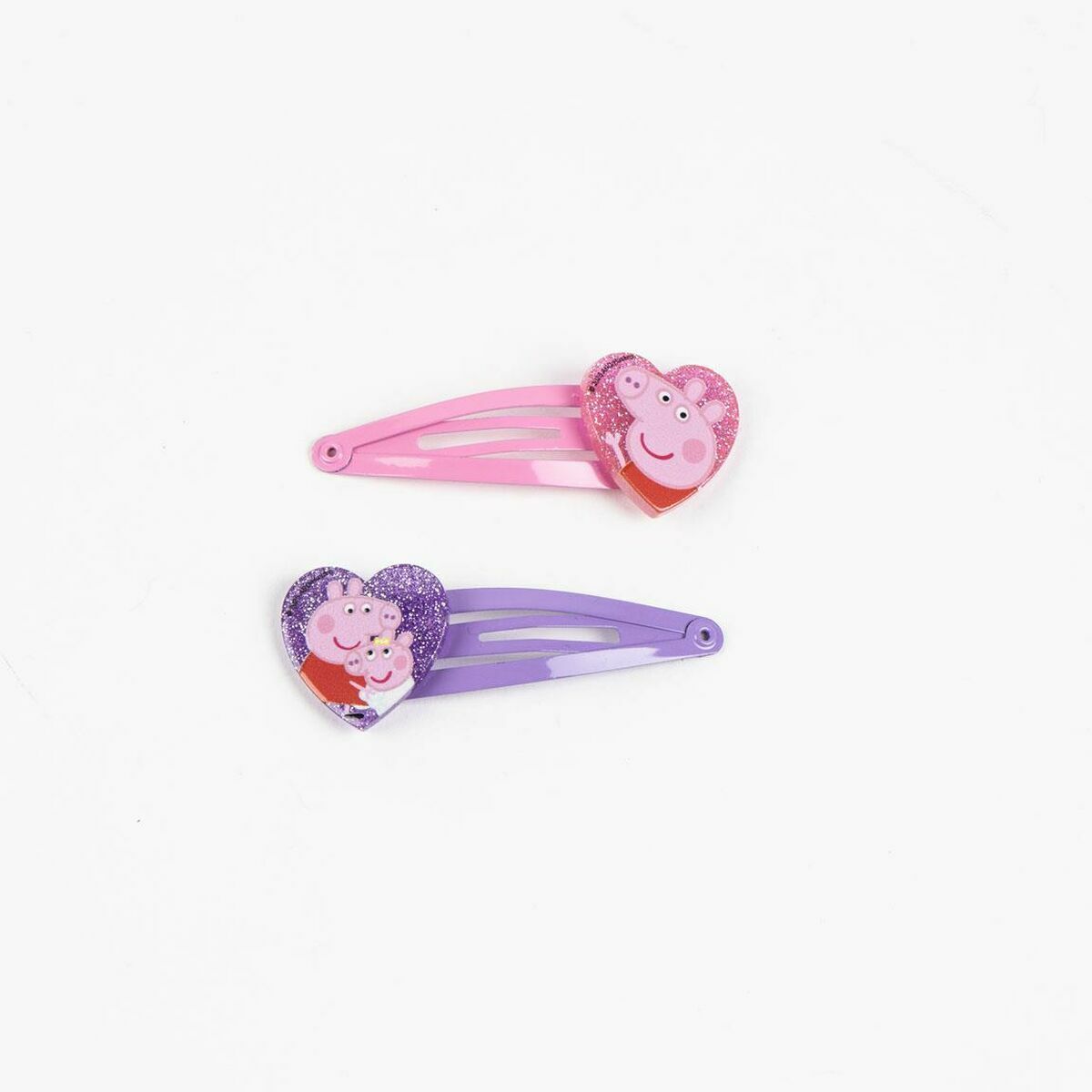 Accessoires cheveux Peppa Pig, pinces à cheveux en cœur rose et violet, parfaites pour les enfants de plus de 3 ans.