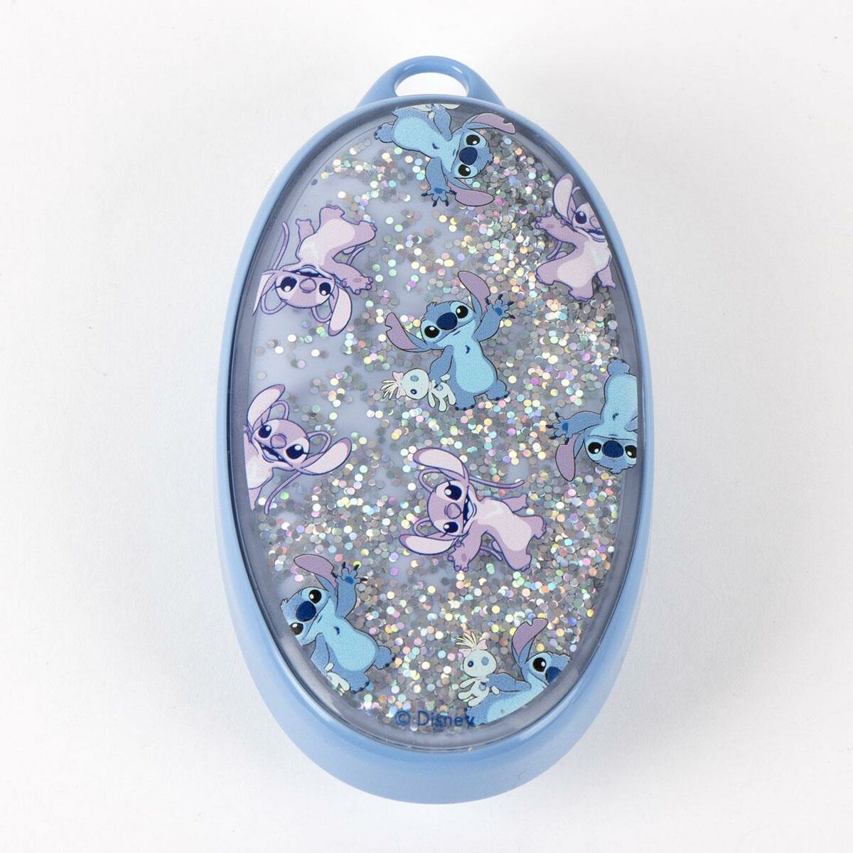 Brosse à cheveux bleue avec motifs Stitch et paillettes, design Disney, d'environ 8 x 19 cm.
