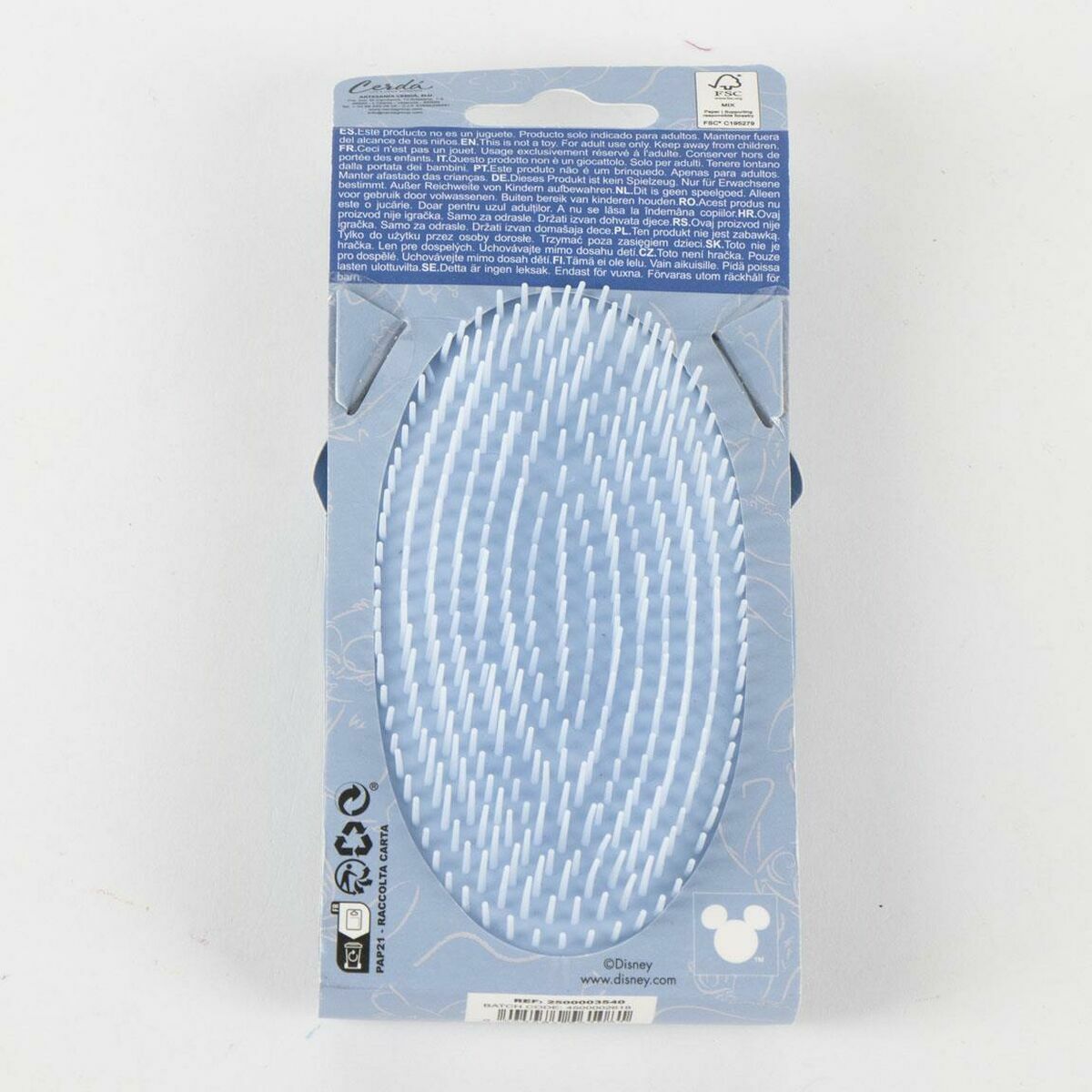 Brosse démêlante bleu en ABS avec design élégant et marquage Disney, parfaite pour tous types de cheveux.