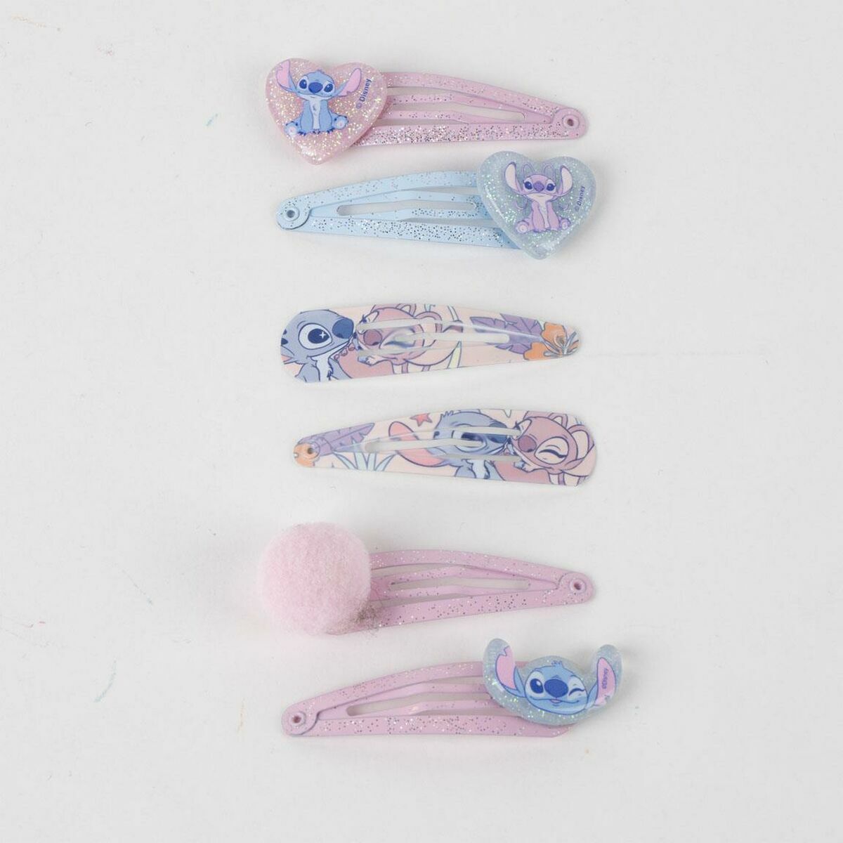 Ensemble de pinces à cheveux Stitch Bleu pour enfants, incluant différentes designs colorés et motifs amusants.
